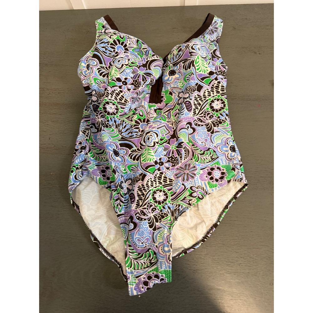 Suit Yourself Floral One Piece Swimsuit Purple Green Brown Plus Size 22W C Cup+